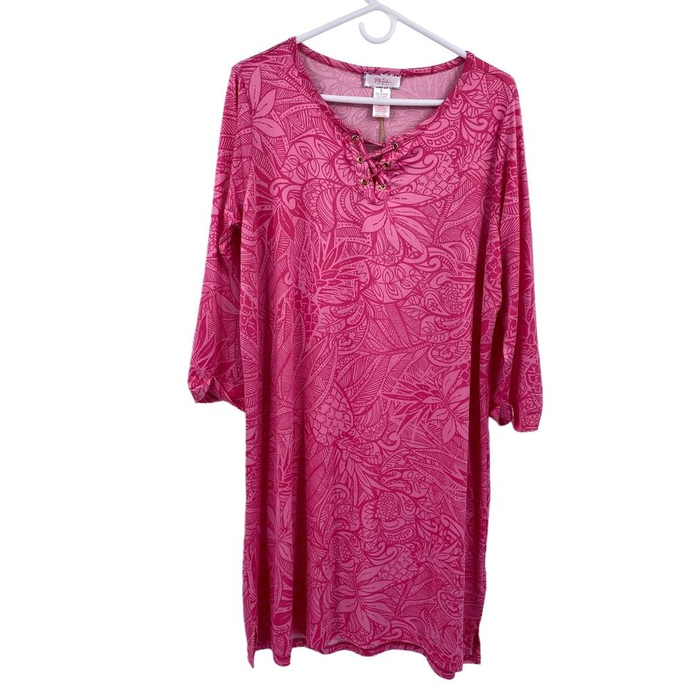 Stella Parker swim dress‎ cover up size large pink LS SPF50 cruise beach NWT